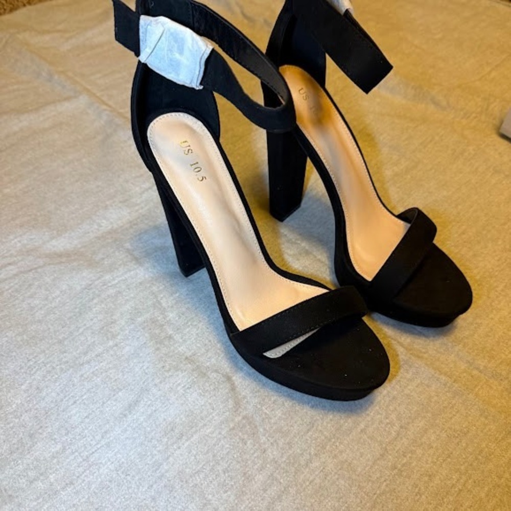 Perphy Black Ankle Strap Platform Heels Women's US 10.5 Block High Heel Sandals